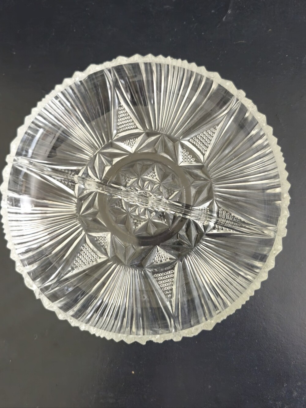 VINTAGE CLEAR PRESSED GLASS DIVIDED RELISH DISH